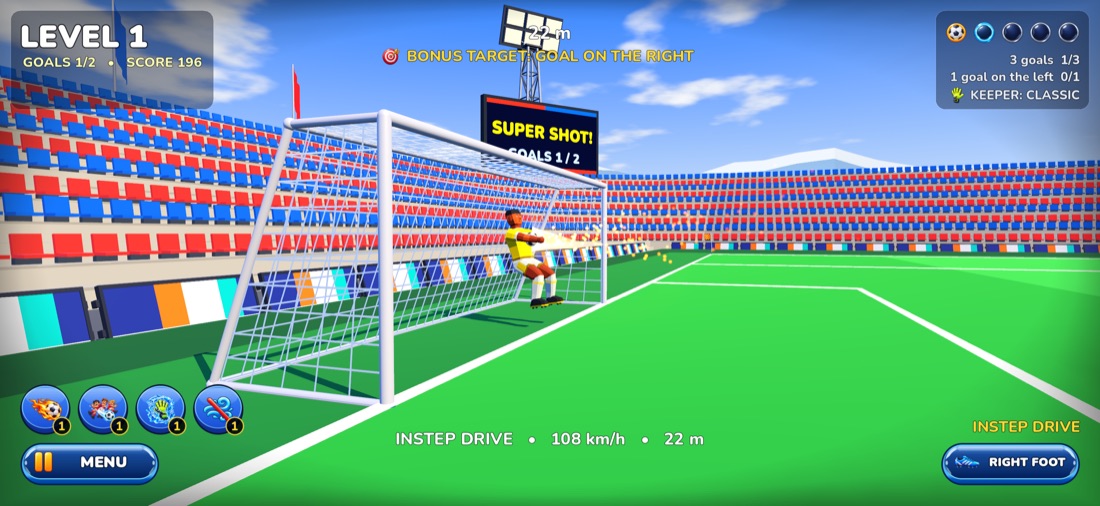 A power shot blasting the keeper into the net
