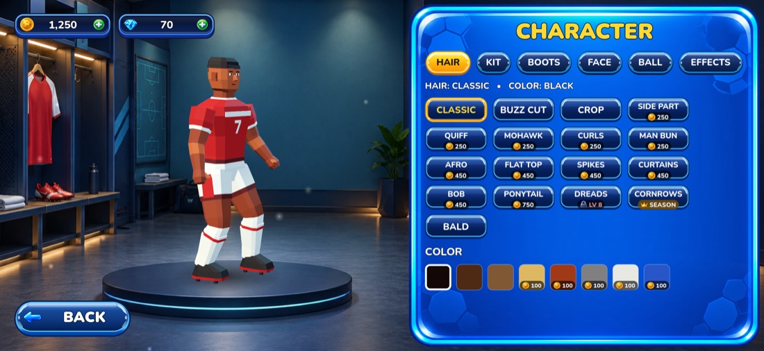 The character screen with hair styles and kits
